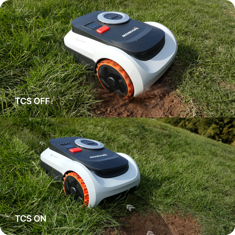 Segway Navimow tondeuse robot tondant la pelouse verte du jardin.