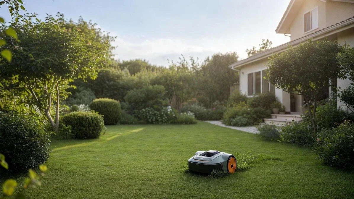 Robot tondeuse sur pelouse
