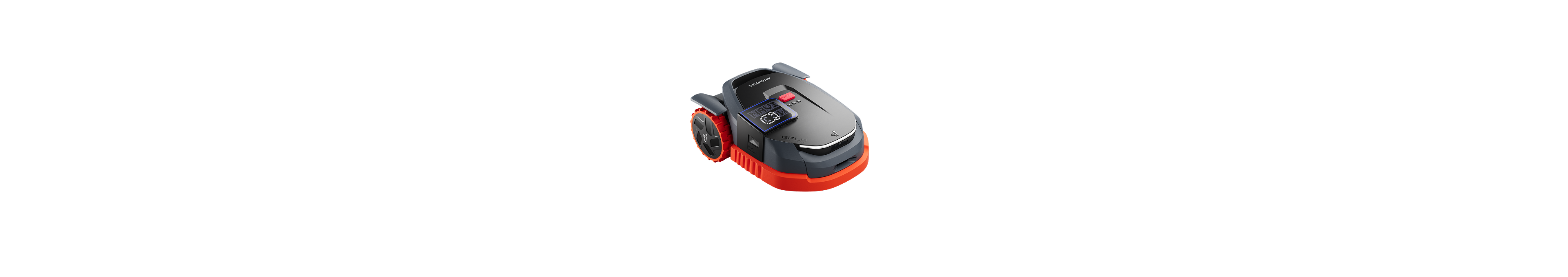 Segway Navimow tondeuse robot noire et orange sur fond blanc.