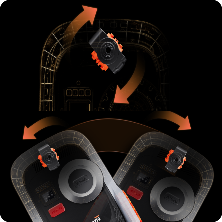 Navimow i105E robot tondeuse effectuant une rotation sur fond noir.