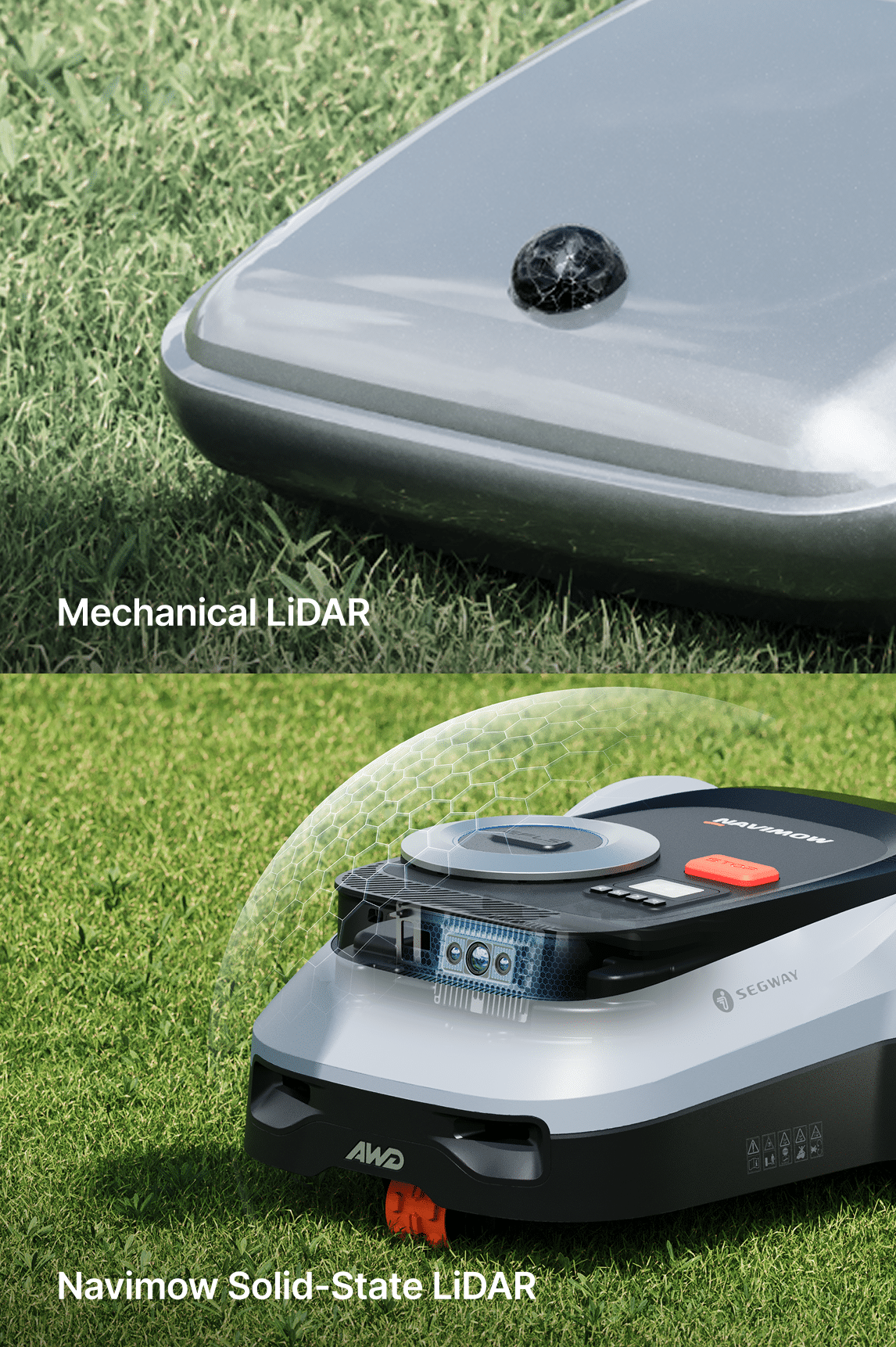 Tondeuse robot Segway Navimow avec LiDAR à état solide.