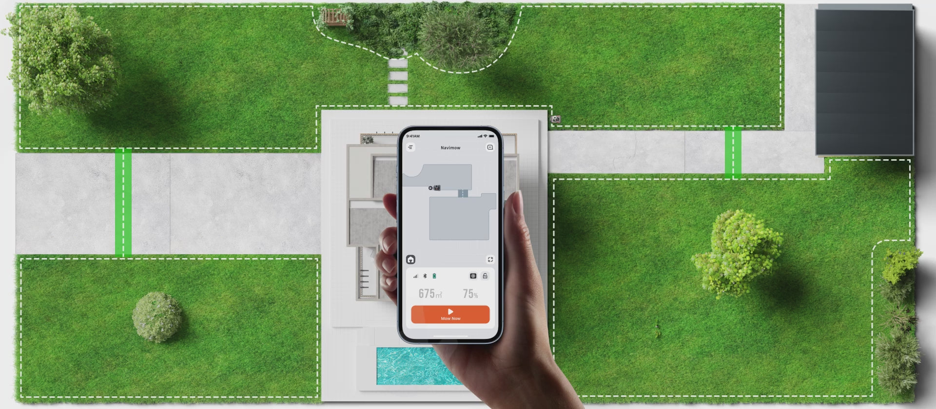 Charger la vidéo: <p>Démarrez les tâches de tonte à distance ou envoyez la tondeuse à la maison</p>
